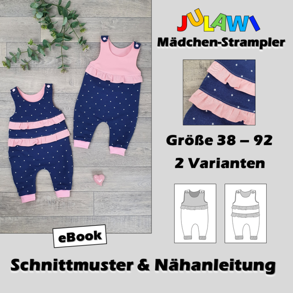 JULAWI Mädchen-Strampler eBook Schnittmuster Gr38-92